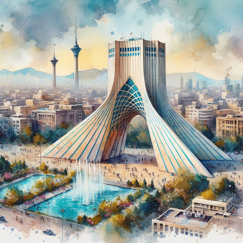 مجموعه نقاشی های زیبا از برج میدان آزادی در تهران