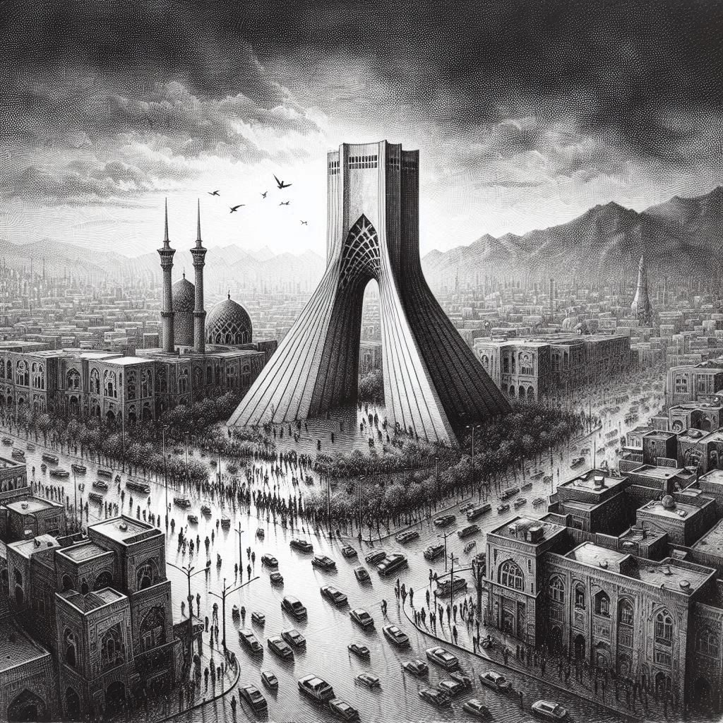 مجموعه نقاشی های زیبا از برج میدان آزادی در تهران