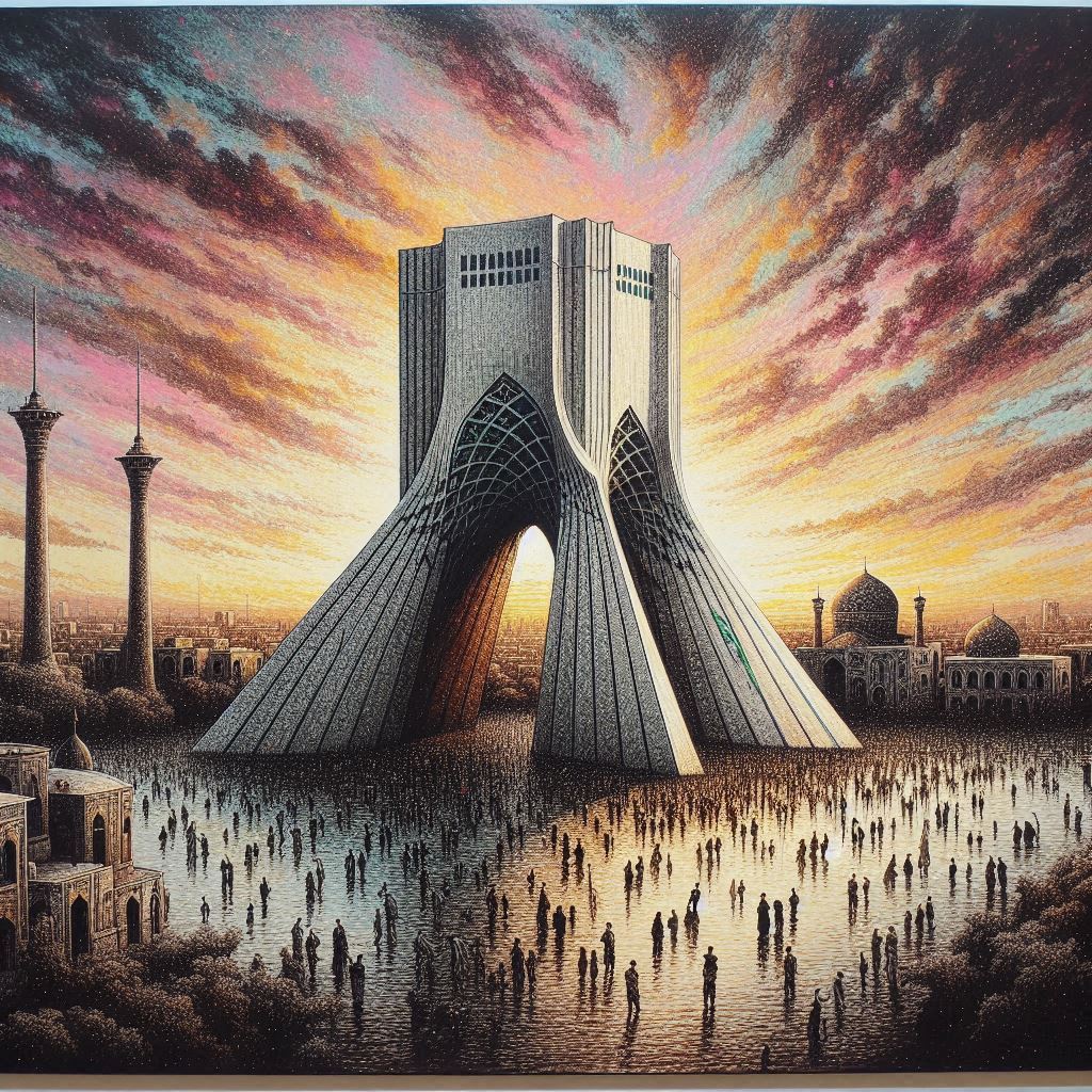 مجموعه نقاشی های زیبا از برج میدان آزادی در تهران