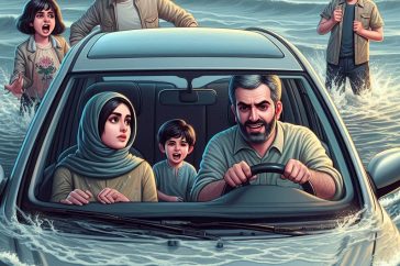 عکس های وارد شدن یک خانواده به دریا با ماشین